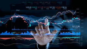Hand Interacting With Digital Stock Market Candlestick Chart And Financial Data Overlay HD wallpaper