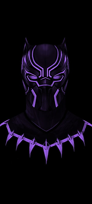 Black Panther Purple Neon Mask Portrait HD phone wallpaper