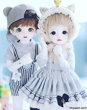 Cute BJD Doll Couple in Adorable Outfits for Desktop Background HD phone wallpaper