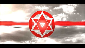 JanaSena Party Flag Emblem With Red Star Symbol Against Dramatic Cloudy Sky HD wallpaper