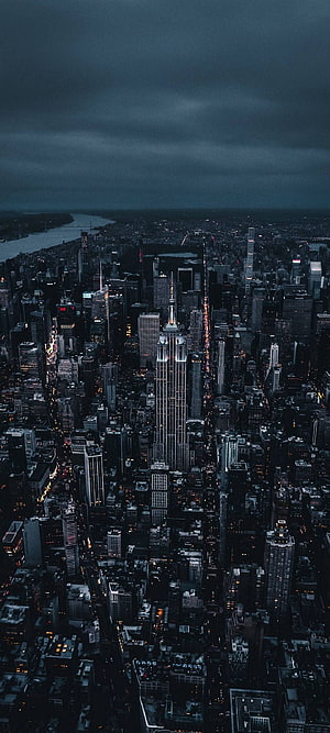 Aerial View of New York City Skyline at Night with Empire State Building HD phone wallpaper
