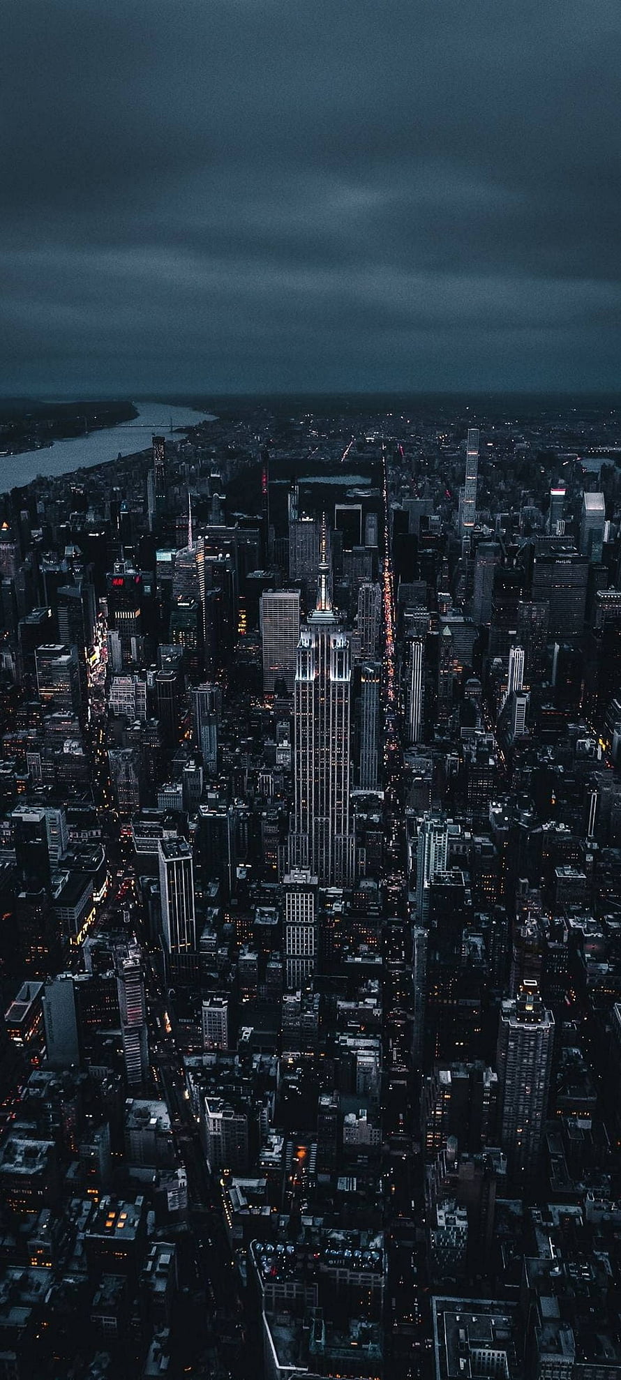 Aerial View of New York City Skyline at Night with Empire State Building HD phone wallpaper