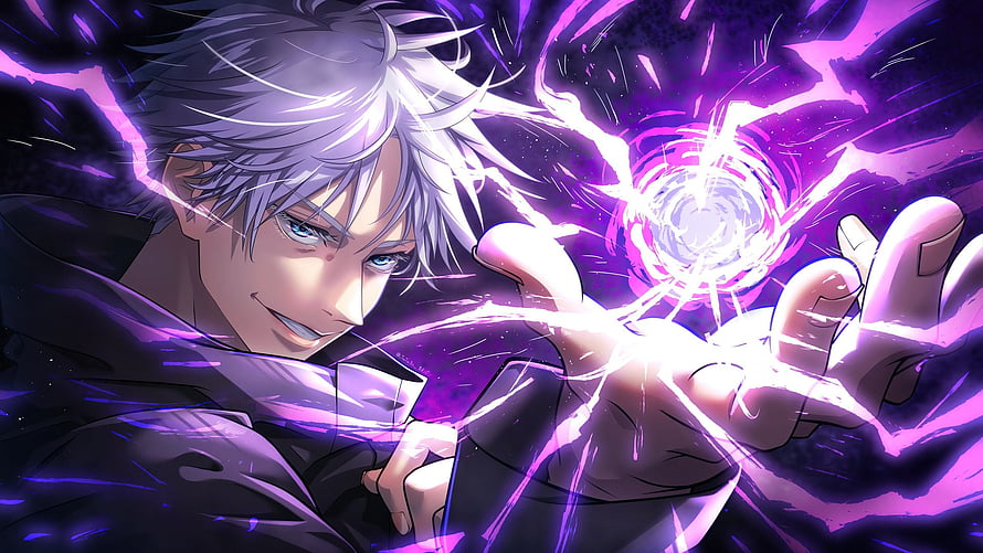 Anime Male Character With White Hair Casting Purple Magic Spell HD wallpaper