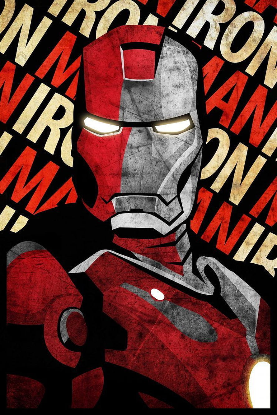 Iron Man Pop Art Portrait with Bold Typography and Grunge Texture, Iron Man, Marvel Comics Background - Iron Man Pop Art - & Background HD phone wallpaper