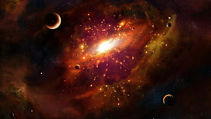 Vibrant Nebula and Distant Planets in Deep Space HD wallpaper