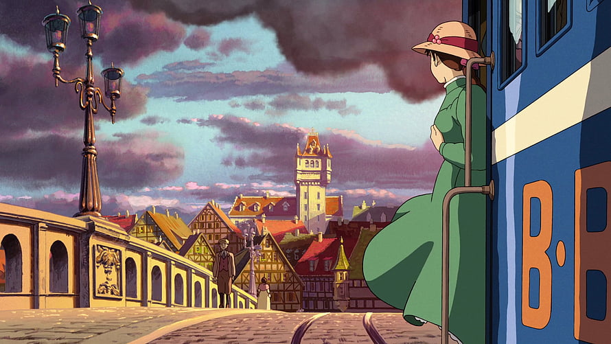 Spirited Away Bathhouse Arrival Scene with Haku and No-Face in Studio Ghibli Animation HD wallpaper