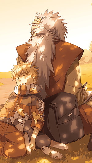 Naruto and Jiraiya Resting Together in Warm Afternoon Light HD phone wallpaper