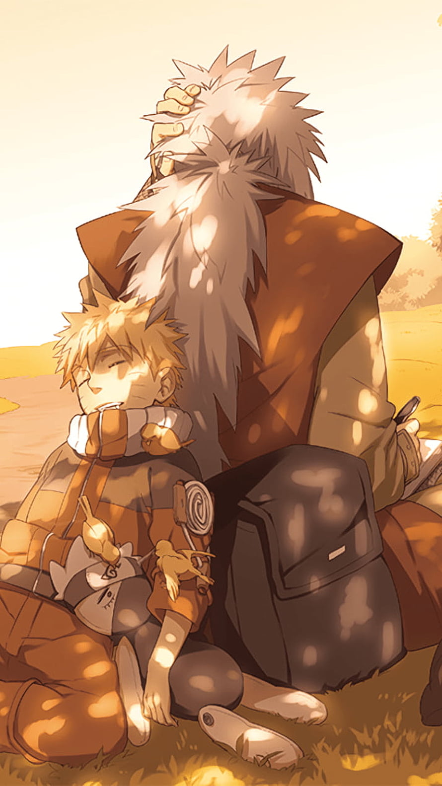 Naruto and Jiraiya Resting Together in Warm Afternoon Light HD phone wallpaper