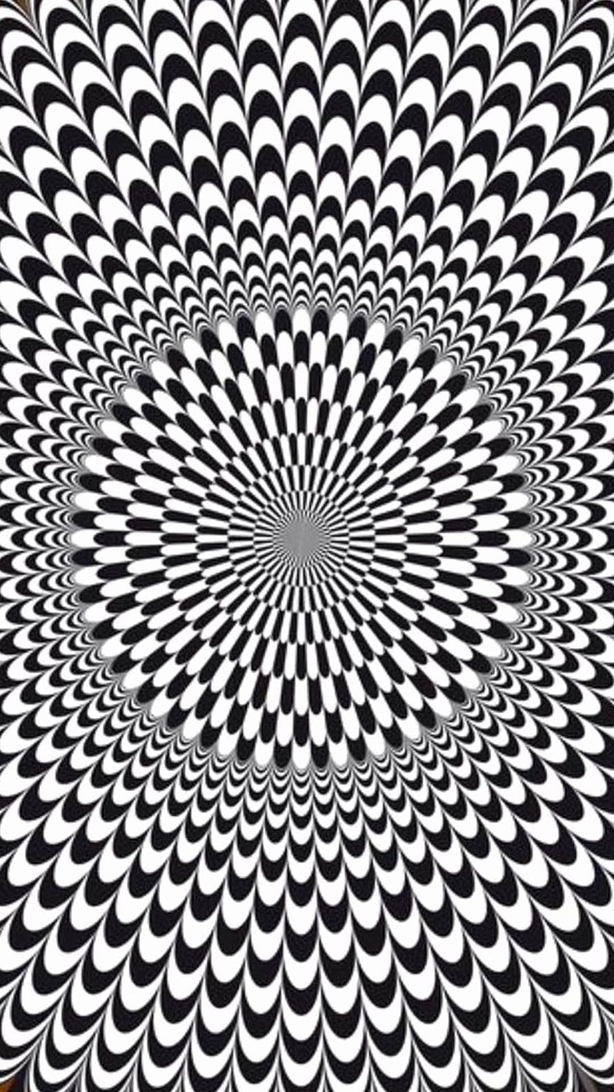 Hypnotic Black and White Radial Optical Illusion Pattern with Spiraling Geometric Shapes HD phone wallpaper