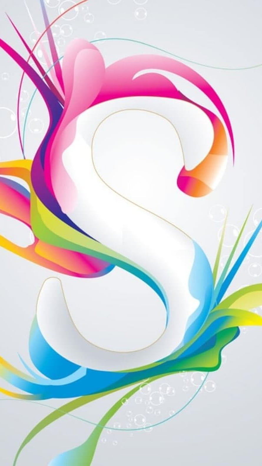 Vibrant Colorful Letter S Abstract Art with Flowing Ribbons and Bubbles HD phone wallpaper