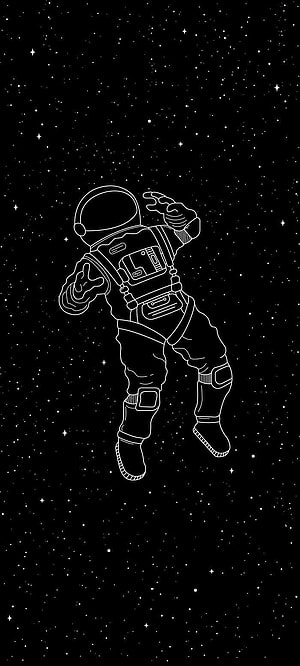 Minimalist white line art of an astronaut floating in a starry black space void HD phone wallpaper