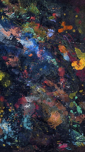 Dark Abstract Oil Painting with Vibrant Color Splatters on Textured Canvas HD phone wallpaper