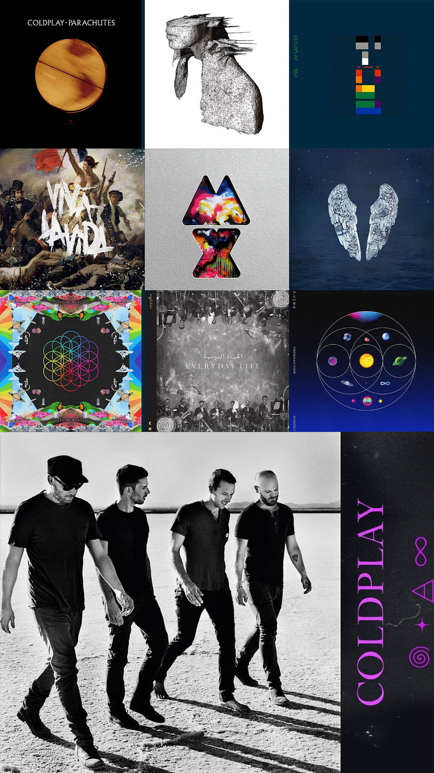 Coldplay Album Covers Collection Featuring Parachutes, X&Y, Viva La Vida, and Ghost Stories HD phone wallpaper