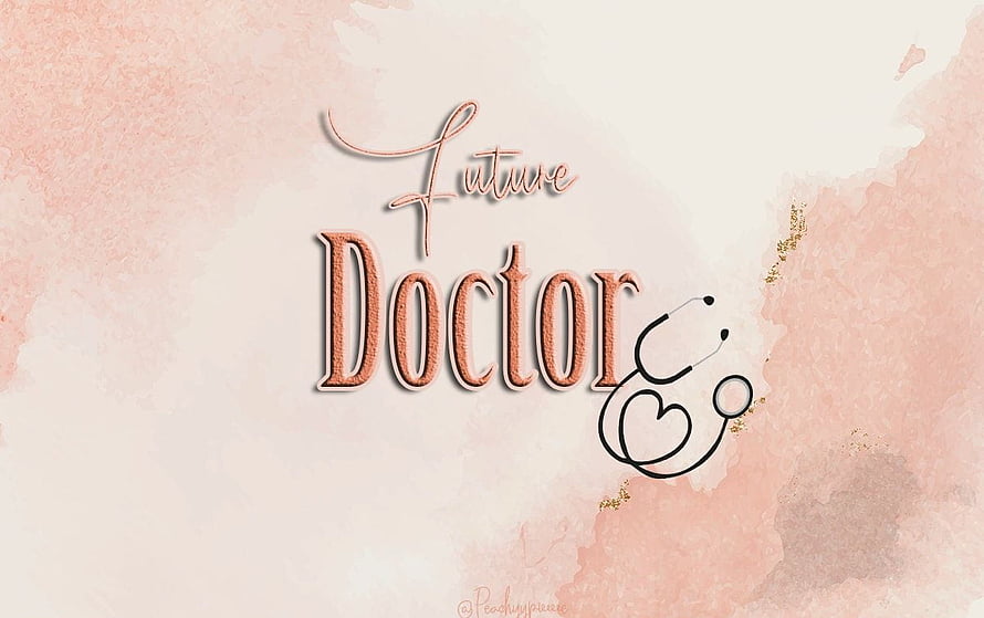 Elegant Future Doctor Typography with Stethoscope Heart on Soft Pink Watercolor Background HD wallpaper