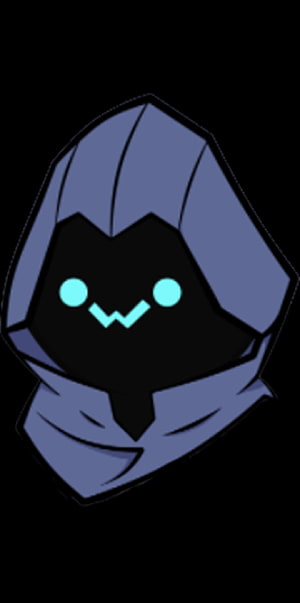 Cute Hooded Character with Glowing Blue Eyes on Black Background HD phone wallpaper