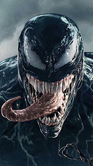 Venom Character Close-Up With Sharp Teeth And Long Tongue HD phone wallpaper