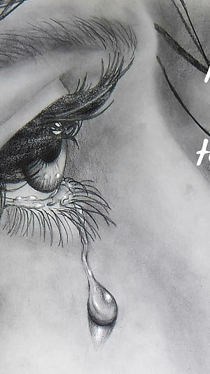 Emotional Pencil Sketch of a Crying Eye with a Single Tear HD phone wallpaper