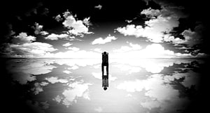 Tokyo Ghoul Silhouette Standing in Reflective Water Under Dramatic Clouds HD wallpaper