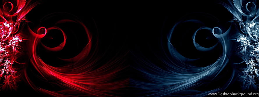Abstract Red and Blue Swirling Fractal Art on Black Background HD wallpaper