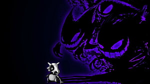 Gengar and Hunter Pokémon in Dark Purple Ink Artwork HD wallpaper