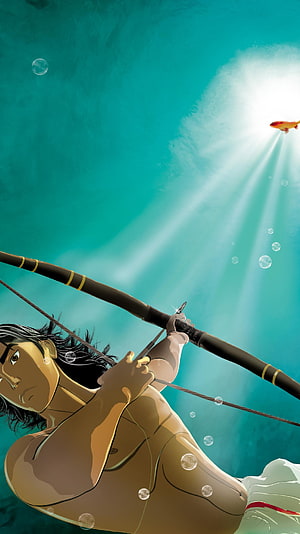 Arjun The Warrior Prince Underwater Archery Scene With Koi Fish And Sunbeams HD phone wallpaper