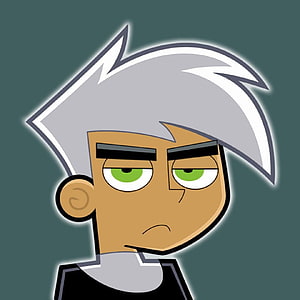 Danny Phantom Cartoon Character Portrait with Silver Hair and Green Eyes HD phone wallpaper