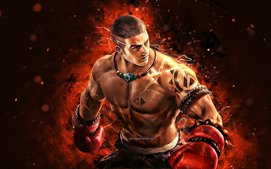 Mike Tyson from Iron Fist in a dynamic boxing pose with red gloves and fiery background HD wallpaper
