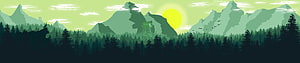Vector Illustration of a Mountain Forest Landscape with a Fire Lookout Tower and Setting Sun HD wallpaper