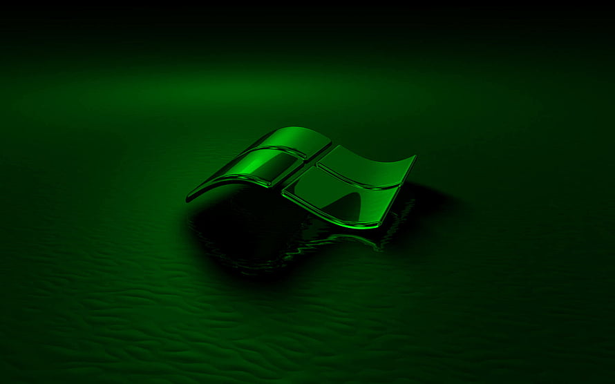 Glossy Green Windows Logo Floating on Dark Water Surface HD wallpaper