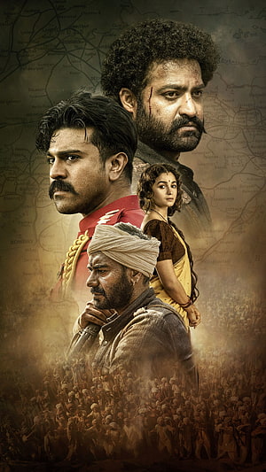 RRR Movie Poster Featuring NTR, Ram Charan, Alia Bhatt, and Rajamouli Cast HD phone wallpaper