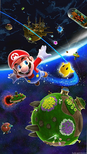 Super Mario Odyssey Mario Flying Through Space With Cappy And Floating Kingdoms HD phone wallpaper