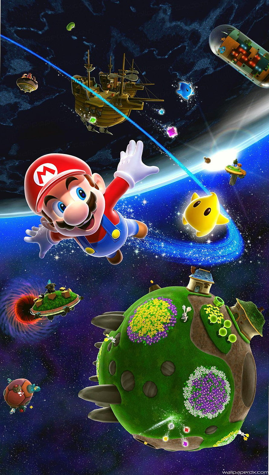 Super Mario Odyssey Mario Flying Through Space With Cappy And Floating Kingdoms HD phone wallpaper