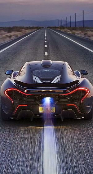 McLaren P1 Rear View on Desert Highway at Dusk with Motion Blur HD phone wallpaper