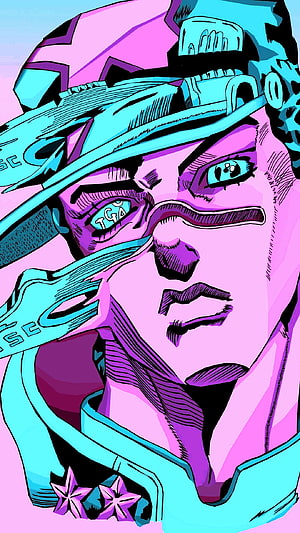 JoJo's Bizarre Adventure Character Portrait in Vibrant Pink and Cyan Manga Style HD phone wallpaper