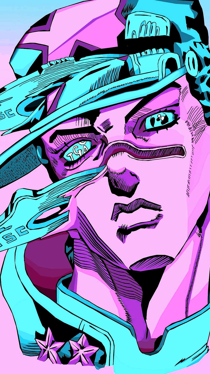JoJo's Bizarre Adventure Character Portrait in Vibrant Pink and Cyan Manga Style HD phone wallpaper