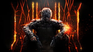 Call of Duty Black Ops III armored soldier in fiery combat scene HD wallpaper