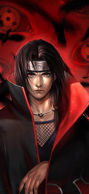 Itachi Uchiha in Akatsuki Cloak with Sharingan Eyes Anime Wallpaper HD phone wallpaper