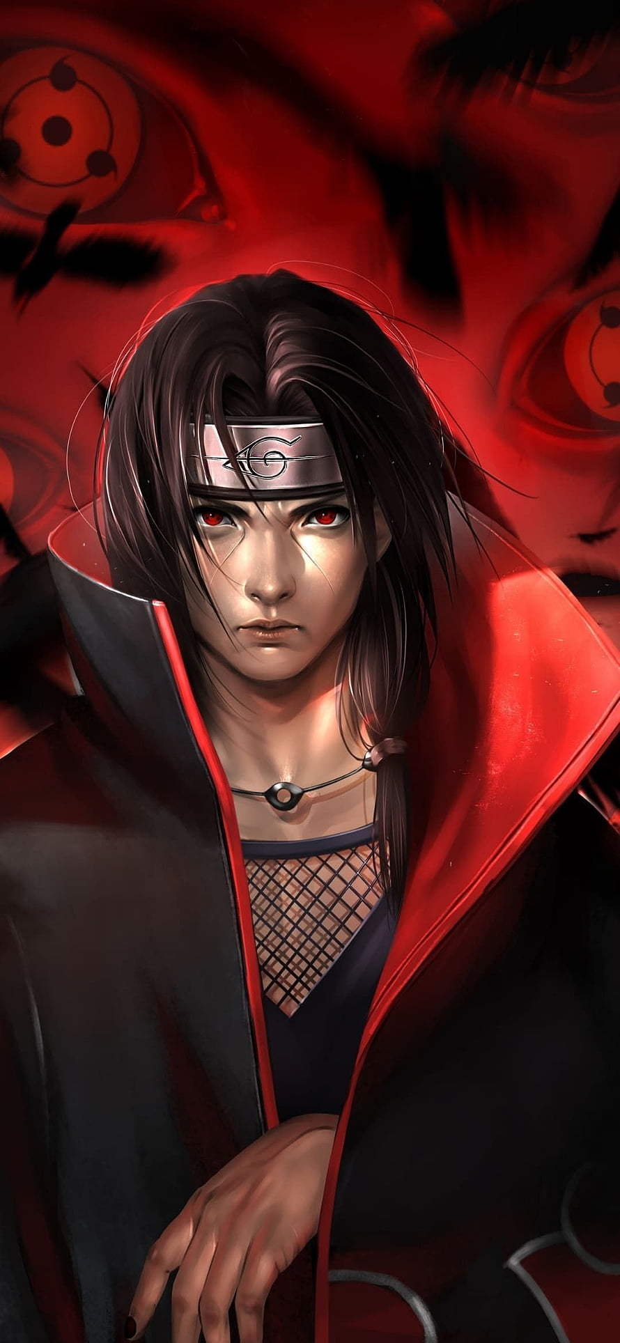 Itachi Uchiha in Akatsuki Cloak with Sharingan Eyes Anime Wallpaper HD phone wallpaper