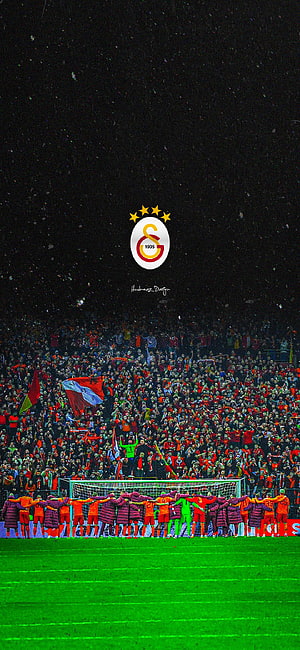 Galatasaray SK football team celebrating victory on the pitch with fans in the stadium HD phone wallpaper
