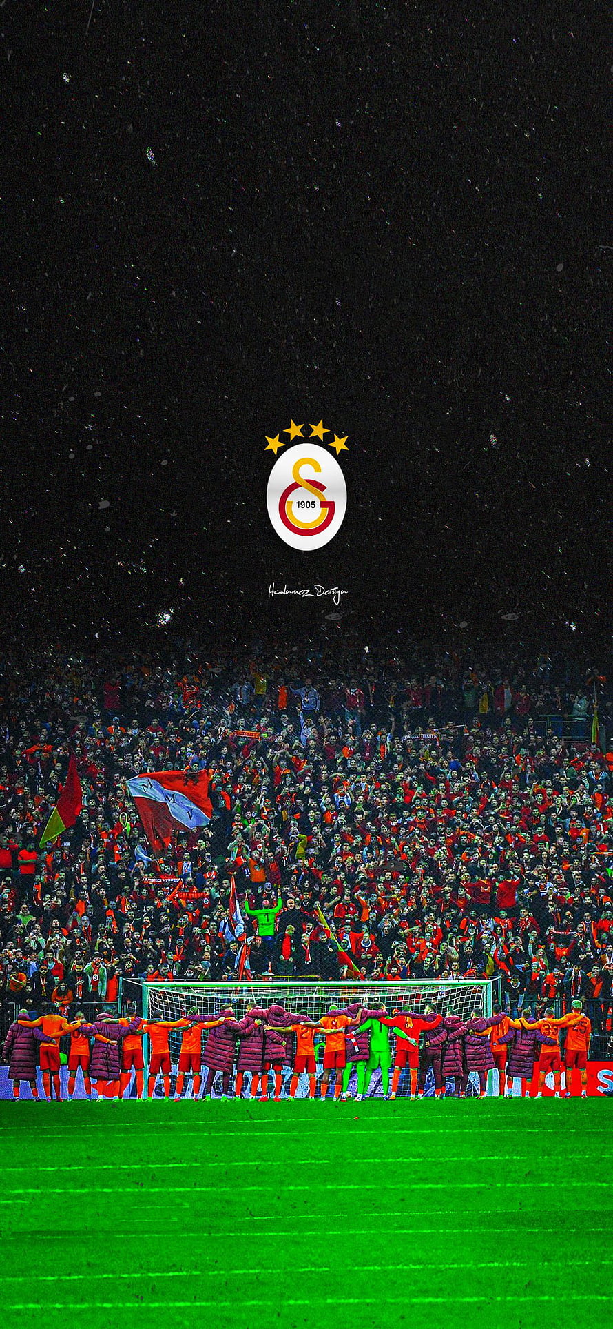 Galatasaray SK football team celebrating victory on the pitch with fans in the stadium HD phone wallpaper