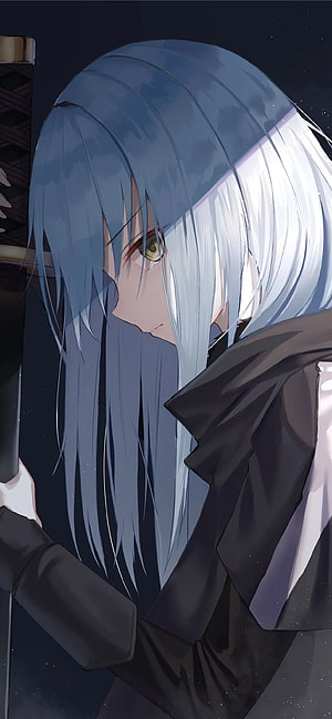 Rimuru Tempest Anime Character Portrait with Silver Hair and Dark Coat HD phone wallpaper