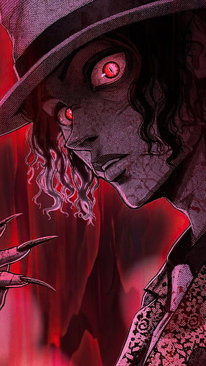 Dark Gothic Vampire Portrait With Glowing Red Eyes And Sharp Claws HD phone wallpaper