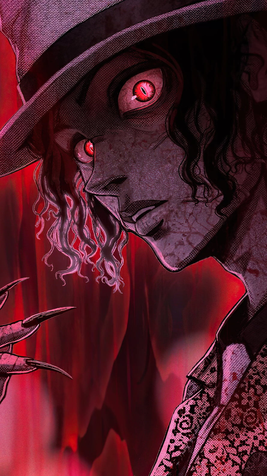 Dark Gothic Vampire Portrait With Glowing Red Eyes And Sharp Claws HD phone wallpaper