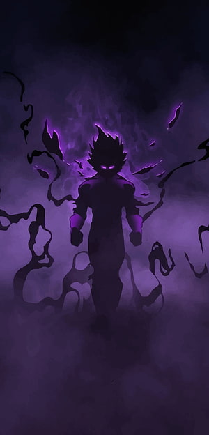 Dark Anime Character Silhouette with Purple Aura and Glowing Eyes HD phone wallpaper