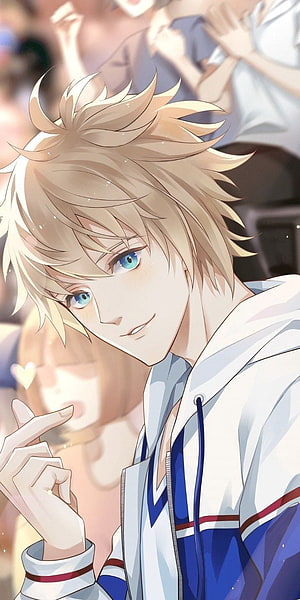Anime Boy With Blonde Hair And Blue Eyes Wearing White Hoodie HD phone wallpaper