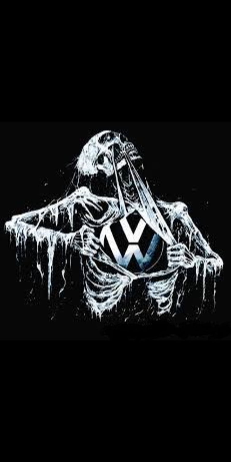 Gothic Skeleton Holding Volkswagen Logo on Black Background HD phone wallpaper
