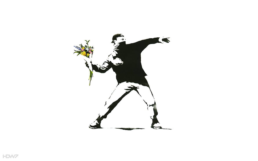 Banksy Flower Thrower Street Art Stencil Illustration HD wallpaper