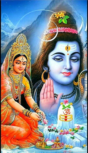Lord Shiva and Goddess Parvati Devotional Art with Shiva Lingam and Om Symbol HD phone wallpaper