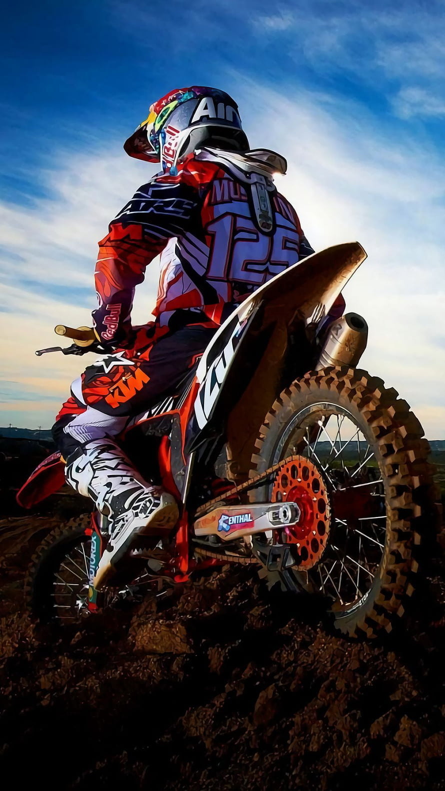 Motocross Rider on KTM Dirt Bike in Action on Muddy Terrain HD phone wallpaper