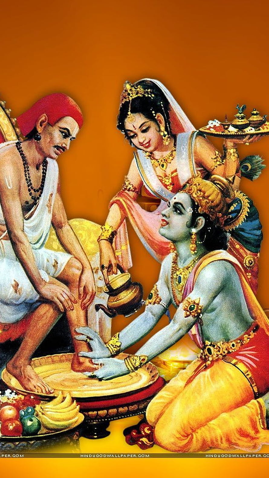 Krishna and Sudama Traditional Indian Painting with Radha Offering Water HD phone wallpaper